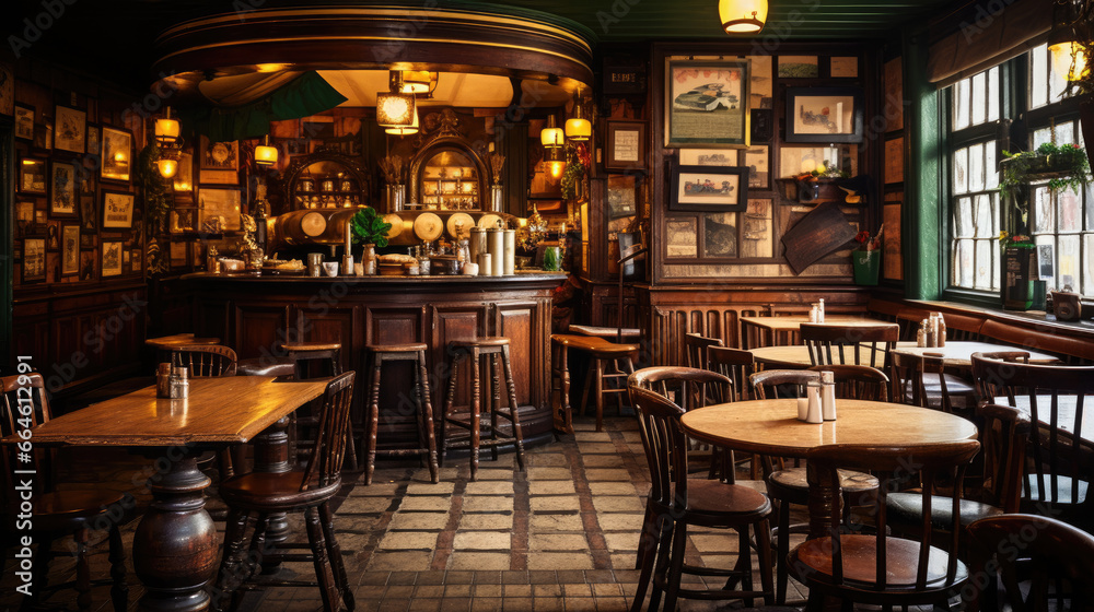 Inviting Irish Pub with Hearty Stew Fish & Chips and Soda Bread