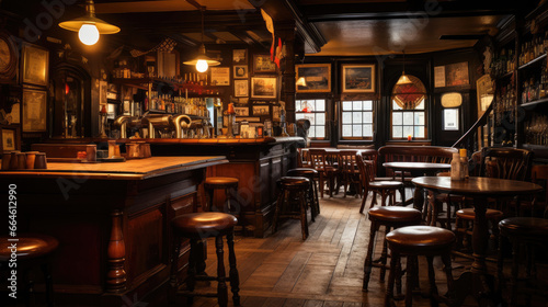 Warm Irish Pub with Hearty Stew Fish & Chips Soda Bread and Guinness Pints
