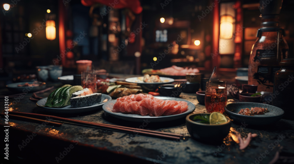 Rustic Japanese Sake Bar with Sushi and Sashimi