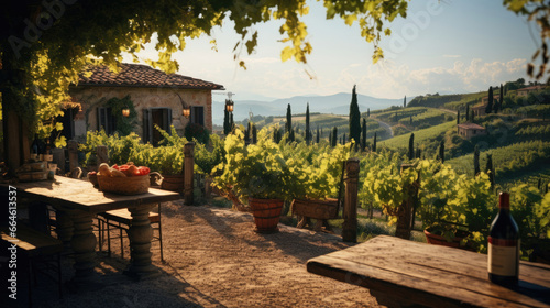 Enchanting Italian Vineyard with Grapevines and Wine Barrels © javier