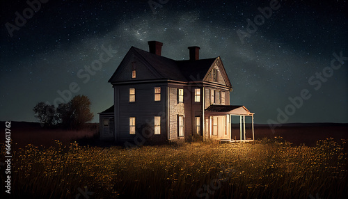 Abandoned House Among Fog features, Horror halloween concept