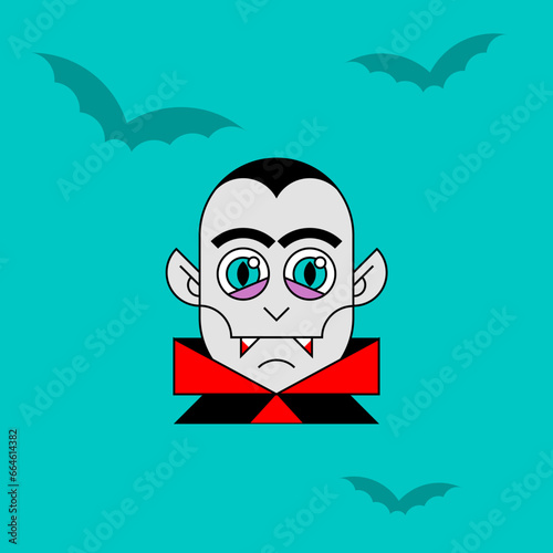 Scary Vampire Dracula Halloween Head Monster Face.Vector flat cute vampire face. (ID: 664614382)