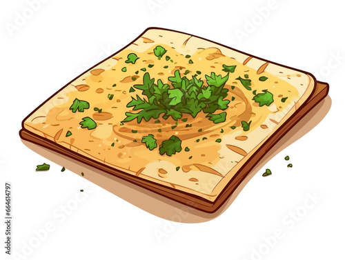 Doodle Matzah with parsley, cartoon sticker, sketch, vector, Illustration, minimalistic