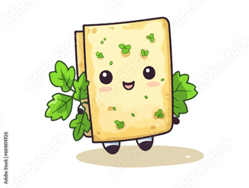 Doodle Matzah with parsley, cartoon sticker, sketch, vector, Illustration, minimalistic