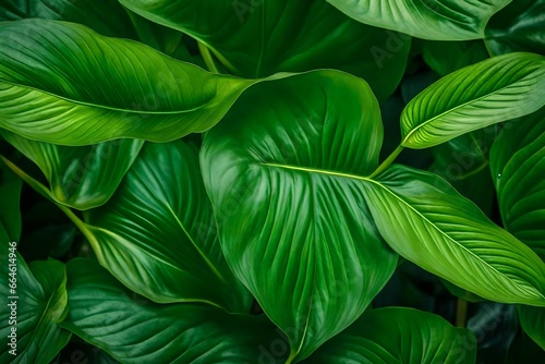 Spathiphyllum cannifolium leaves  tropical leaf  natural background  and abstract green texture