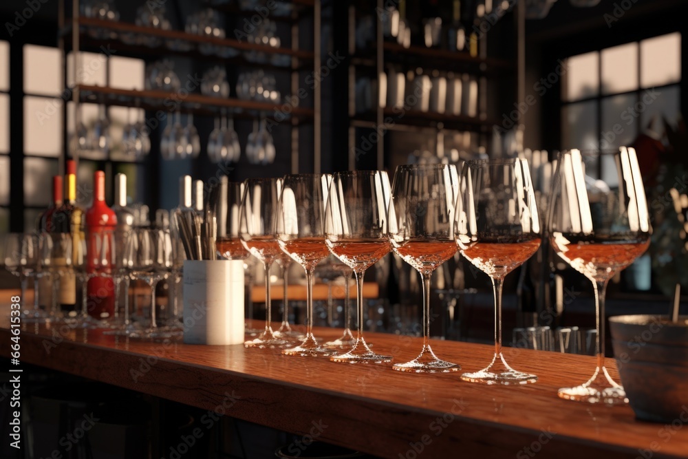 Wine Glasses on Wooden Bar