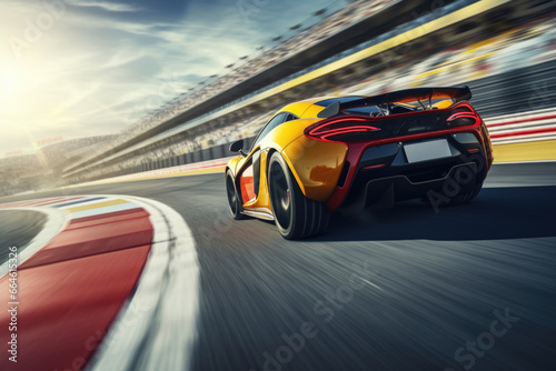 Yellow Sports Car on Race Track