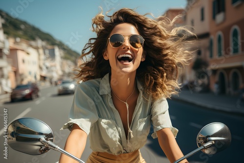 Smiling woman riding enjoying vacation