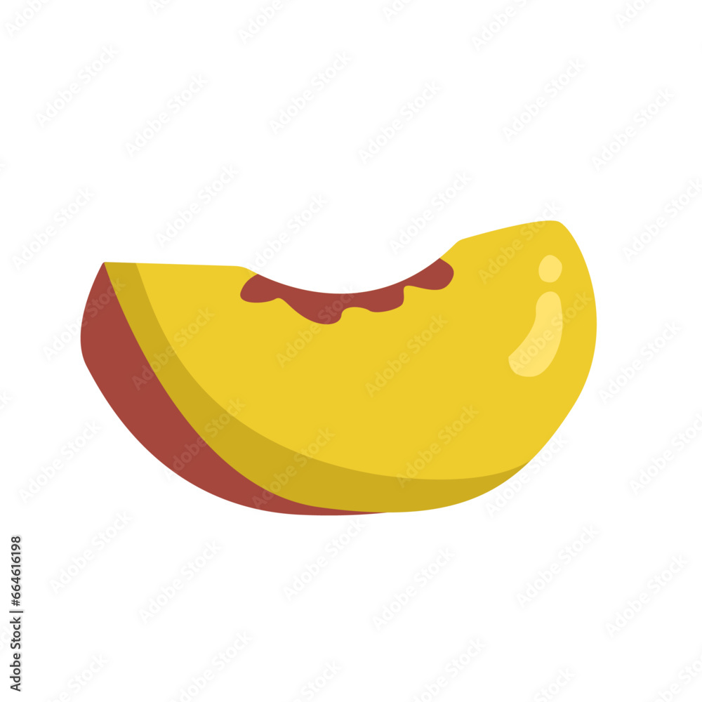 Cartoon cute juicy peach slice isolated on white background