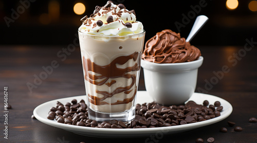 coffee and chocolate ice cream with whipped cream