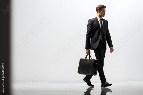 Business man in suit walking down the street - background photo