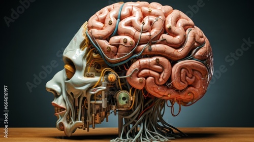 abstract illustration of a man with a brain overflowing with information.
