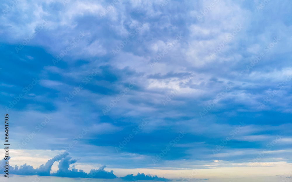 Blue sky with chemical chemtrails cumulus clouds scalar waves sky.