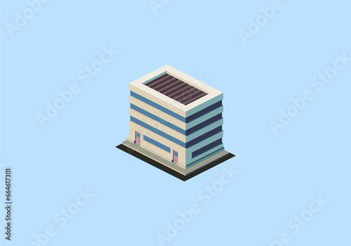 Isometric multi-storey building. Vector illustration.
