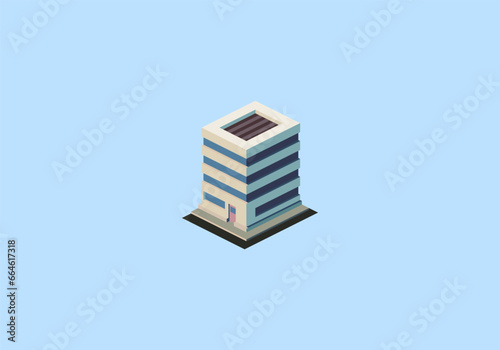 Isometric multi-storey building. Vector illustration.