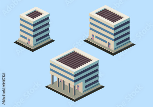 Isometric multi-storey building. Vector illustration.