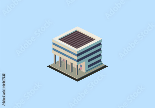 Isometric multi-storey building. Vector illustration.