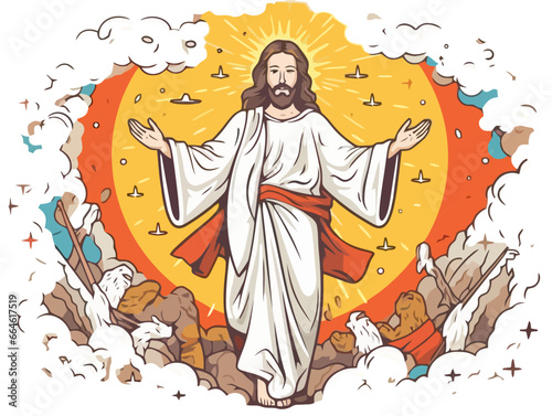 Doodle Resurrection of Jesus, cartoon sticker, sketch, vector, Illustration, minimalistic