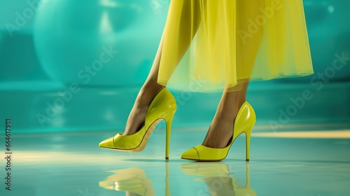 female legs in stylish stiletto shoes, woman feet in high heels, closeup studio shot photo