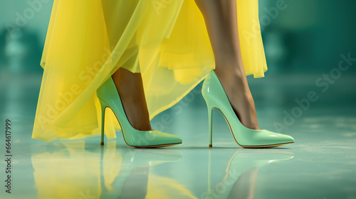 female legs in stylish stiletto shoes, woman feet in high heels, closeup studio shot photo