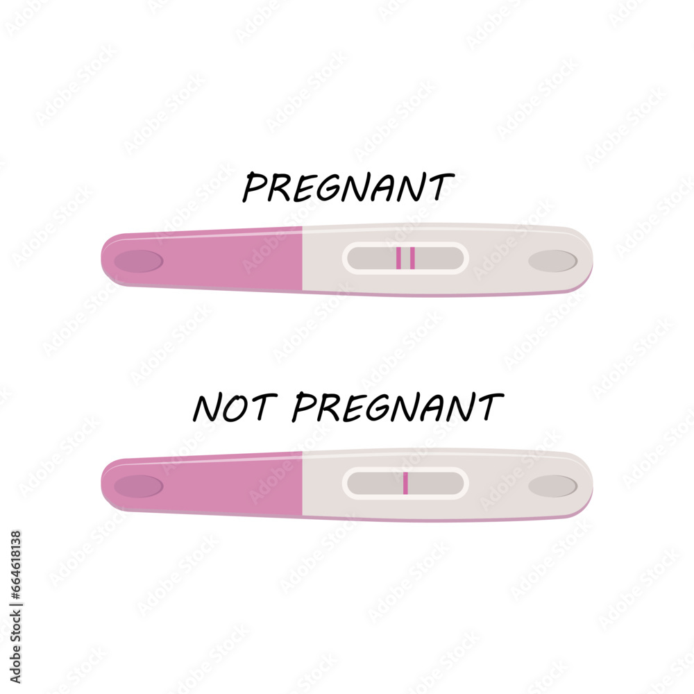 Pregnancy plastic test isolated on white background, Positive and negative, vector flat illustration