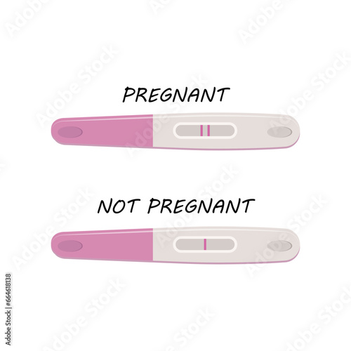 Pregnancy plastic test isolated on white background, Positive and negative, vector flat illustration