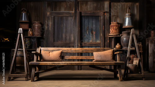 old wooden chair with black background.