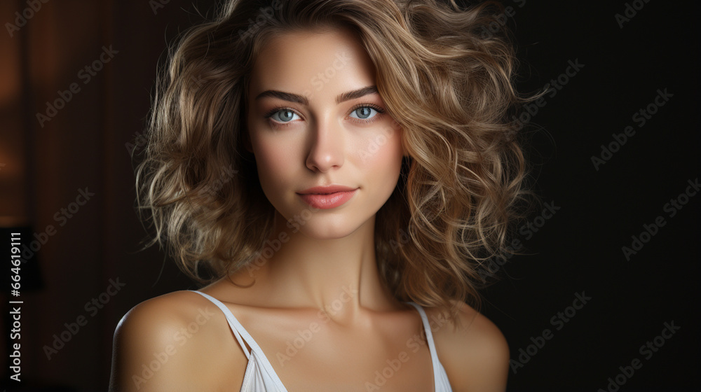 beautiful woman with natural make - up and shiny hair beautiful woman with natural make - up and shiny hair