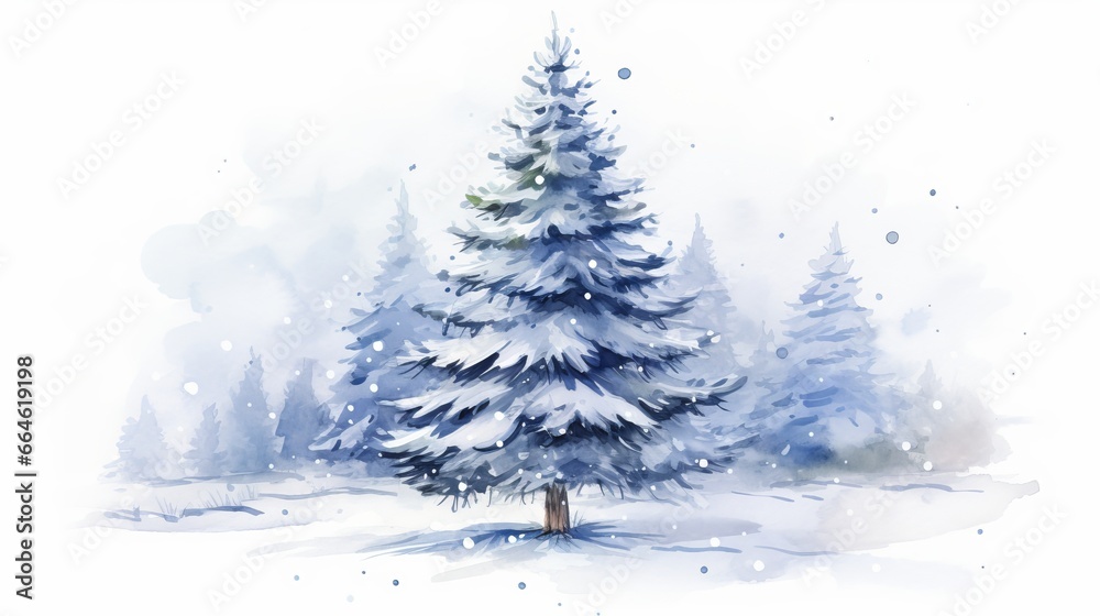 illustration of a landscape with winter fir trees.