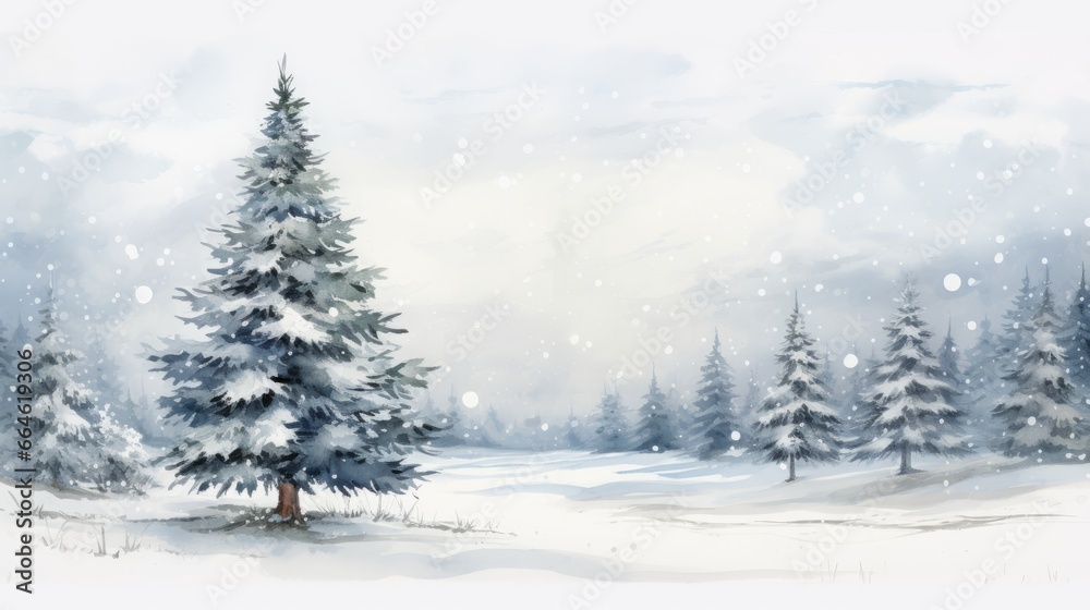 Fototapeta premium illustration of a landscape with winter fir trees.
