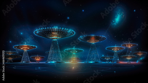 abstraction radio telescopes study the universe. science concept