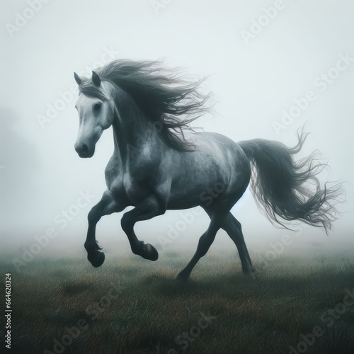 black horse runs gallop in the field