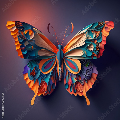 Paper craft butterfly animal quilling patterns art painting illustration AI Generated image photo