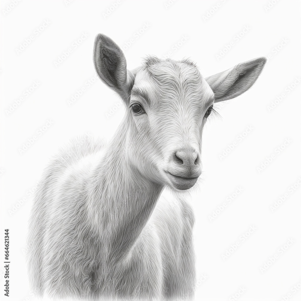 Pencil sketch artwork cute goat animal drawing AI Generated
