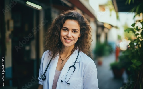 A woman doctor smiling standing in her clinic