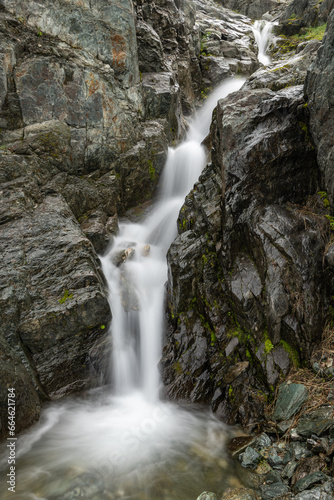 waterfall in the polar urals shot on long exposure