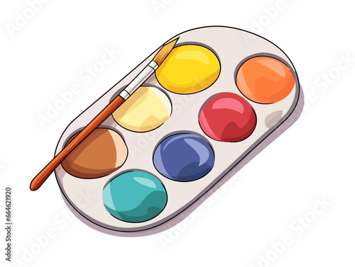 Doodle Paint palette with mixing colors, cartoon sticker, sketch, vector, Illustration, minimalistic
