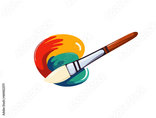 Doodle Paintbrush with artist palette, cartoon sticker, sketch, vector, Illustration, minimalistic