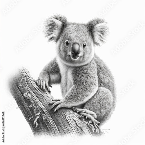 Pencil sketch cute koala animal drawing realistic AI Generated photo