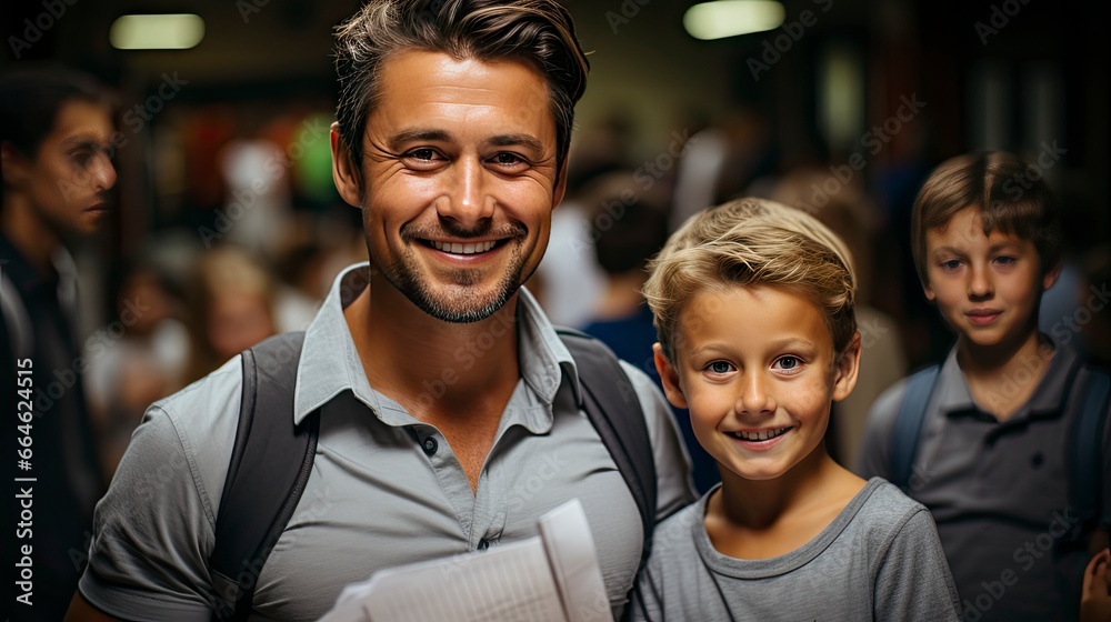 Smiling man in crowd, emanating confidence amid bustle. Smiling man in crowd, emanating confidence amid bustle.