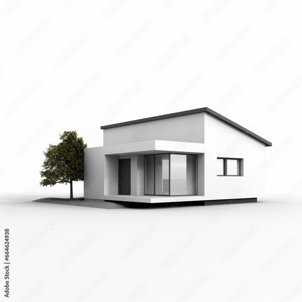 Real estate modern rendering simple house isolated white background