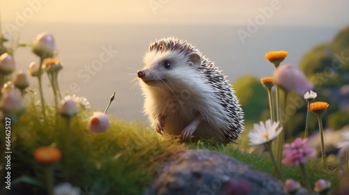 hedgehog in the grass, morning sunlight
