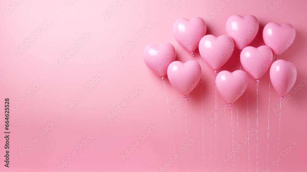 Różowe balony na jednolitym tle w jasnym oświetleniu