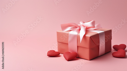 Różowe pudełko, prezent na różowym tle z sercami 