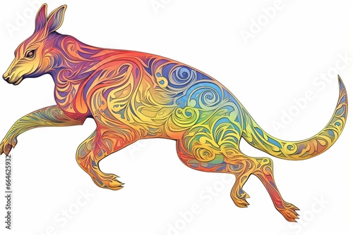 Illustration of a kangaroo jumping for a coloring book. Generative AI