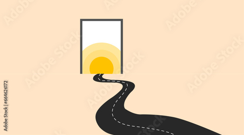 Road to the rising sun.Business success goal and project progress growth idea concept.improvement,challenge,growth ambition concept to achieve the goal.