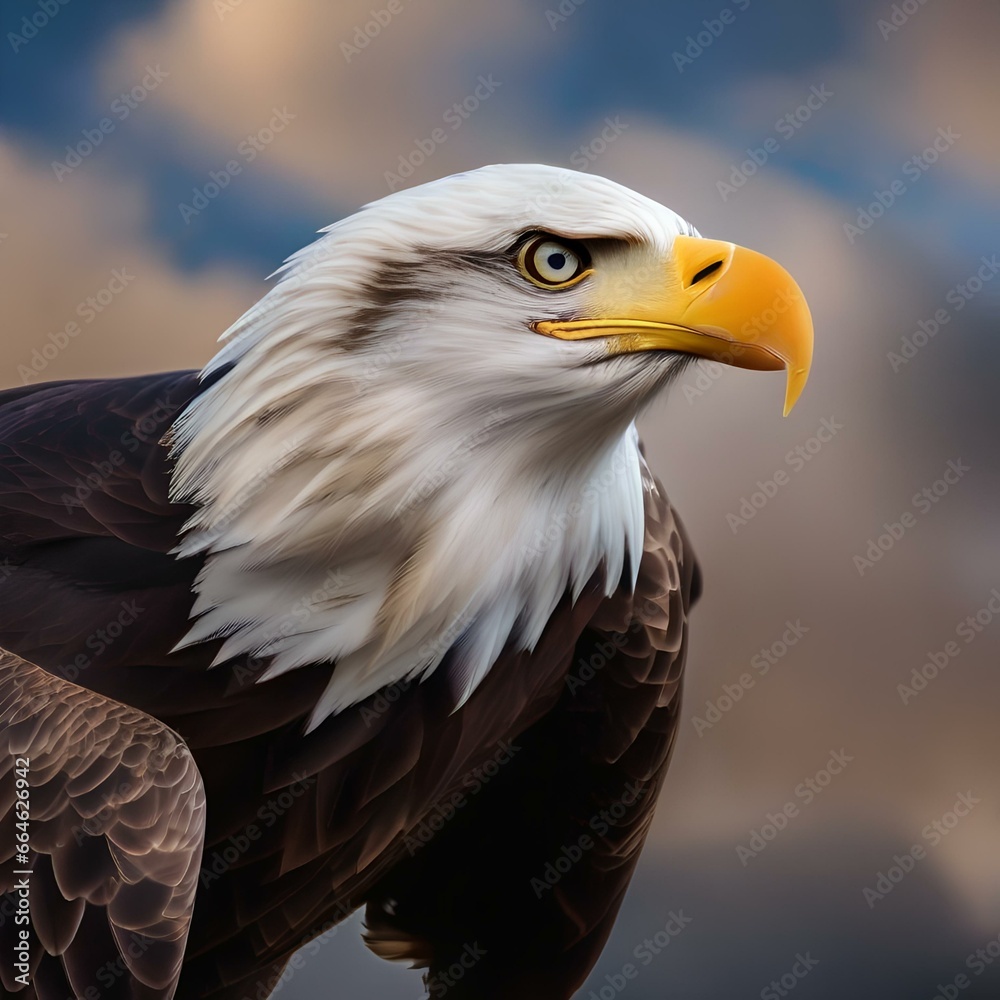 Obraz premium A majestic bald eagle with a symbol on its chest, soaring through the skies as a superhero2