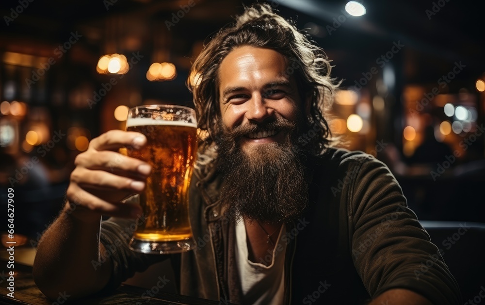 A bearded man drinking beer holding a glass of fresh beverage A bearded man drinking beer holding a glass of fresh beverage