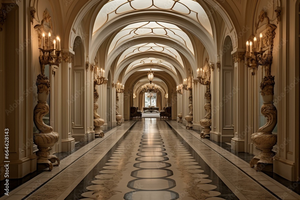 A hallway with an elegant curve. Generative AI