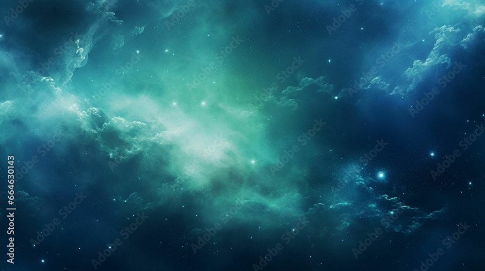 AI generated illustration of a celestial galaxy in blue and green colors